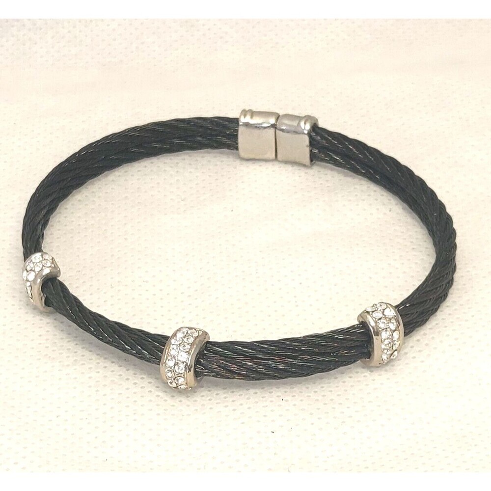 MX Signature Collection Bracelet Black Metal Rope with Rhinestones 9478X NWT